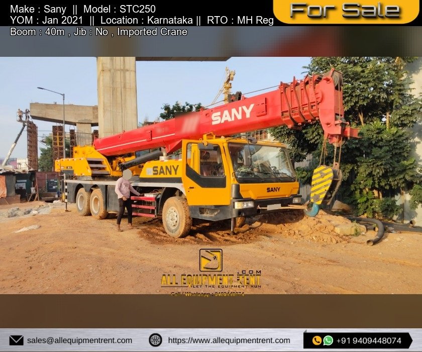 MH Registered Used 25 Ton Class Sany Telescopic Crane STC250 2021 Model with 40m Boom Available for Sale in Karnataka
