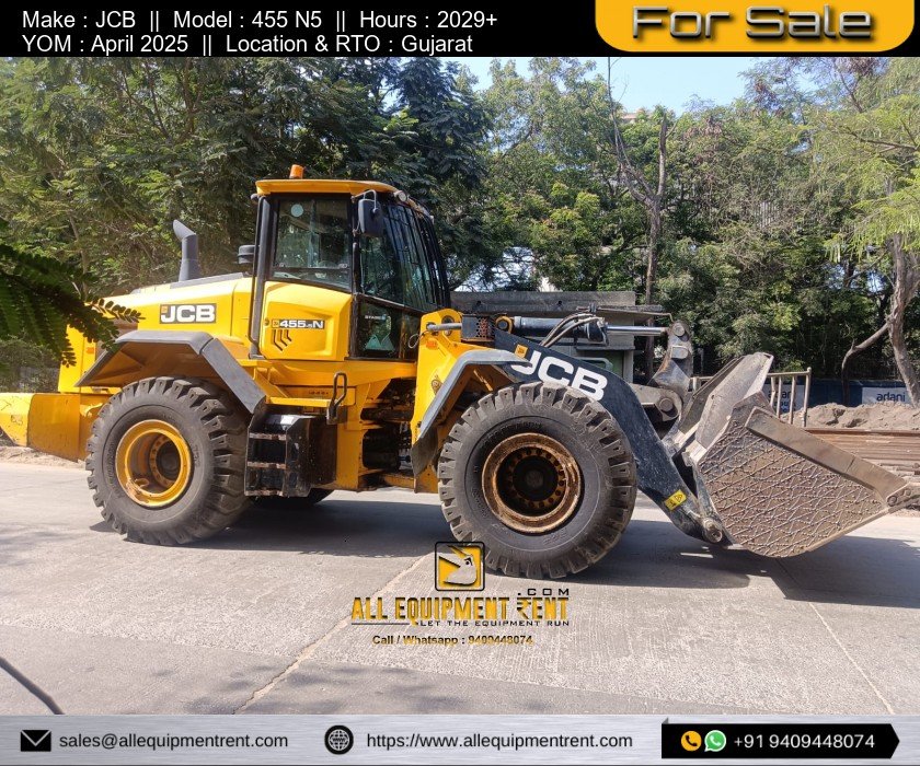 Very Less Used JCB 455 N5 GJ Registered Five and Half Ton Class Wheel Loader for Sale in Gujarat April 2025 Model