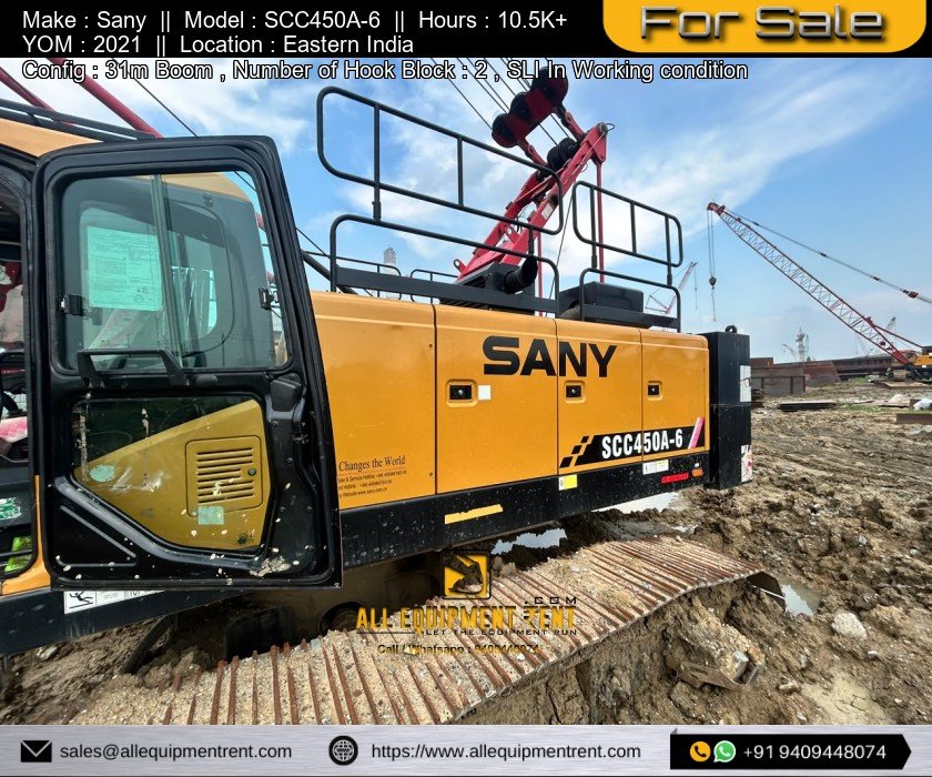 OEM Sold Sany Used Crawler Crane SCC450A6 2021 Model Available For Sale in Eastern India