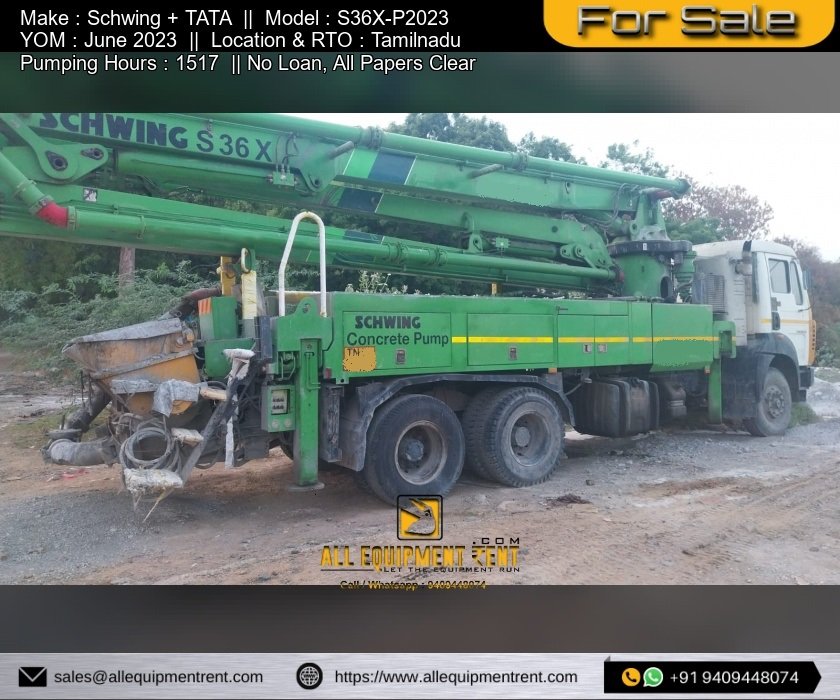 Very Less Used TN Registered Schwing S36x with TATA chassis June 2023 Model Available for Sale