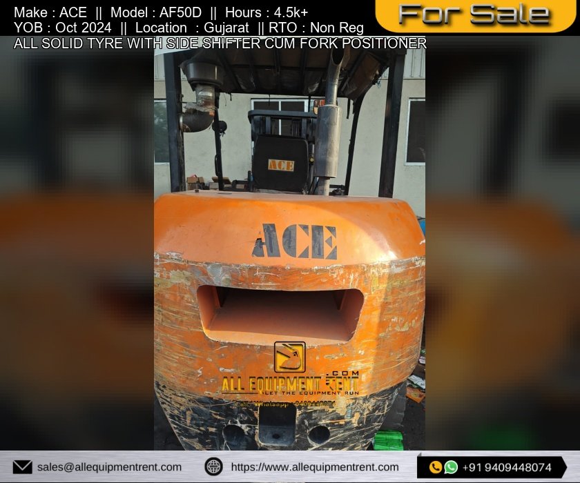 Used 5 Ton Class ACE Diesel Forklift with Side Shift cum Fork Positioner Oct 2024 Available for sale in Gujarat