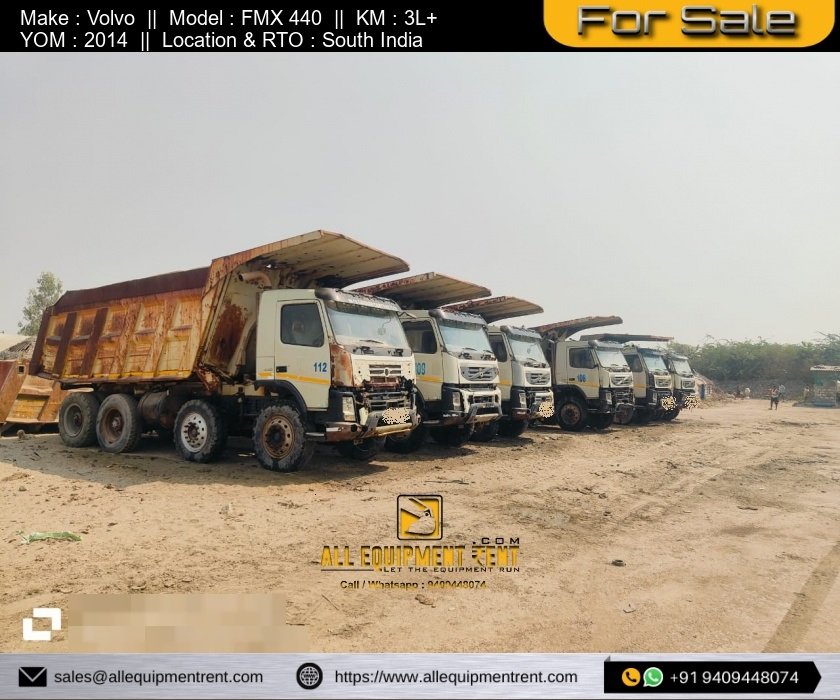5 x Volvo FMX440 RTO Registered 2014 Model RH Drive Running Condition Dumpers Available for Sale in South India