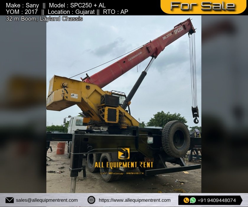 25 Ton Telescopic Truck Crane Sany SPC250 with Laylend Chassis 2017 Model AP Registered LTT Available for Sale in Gujarat