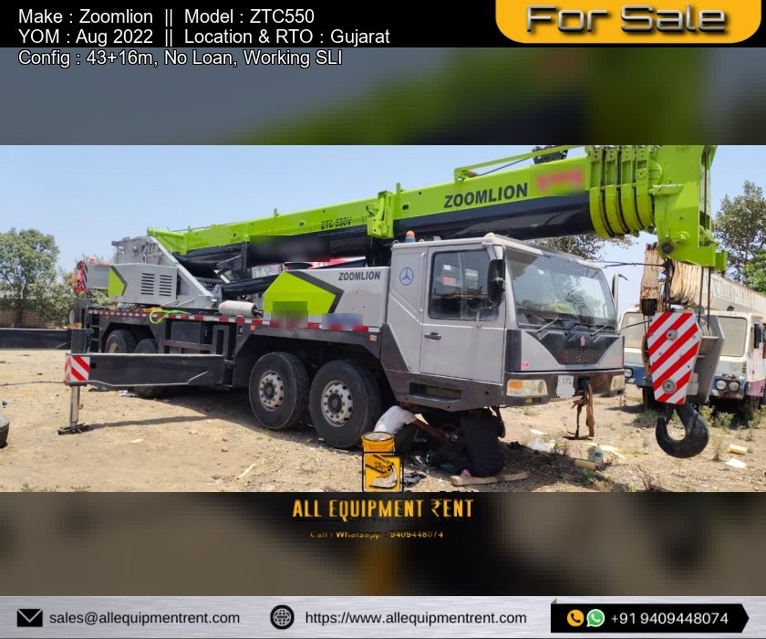 55 Ton Class GJ Registered Telescopic Crane Zoomlion ZTC550V Aug 2022 Available for Sale in Gujarat